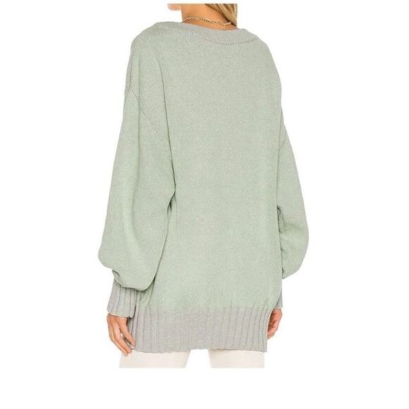 Free People‎ Street Fair Tunic Lime Grey Combo Oversized Sweater XS New - Picture 14 of 15